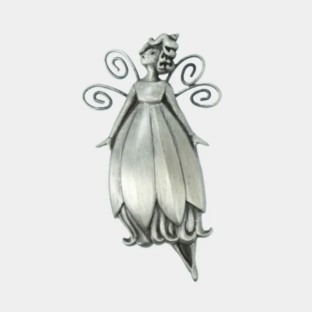 Vintage‎ Fairy Brooch HMK Hallmark Pewter Whimsical Ethereal Mystical Goblincore